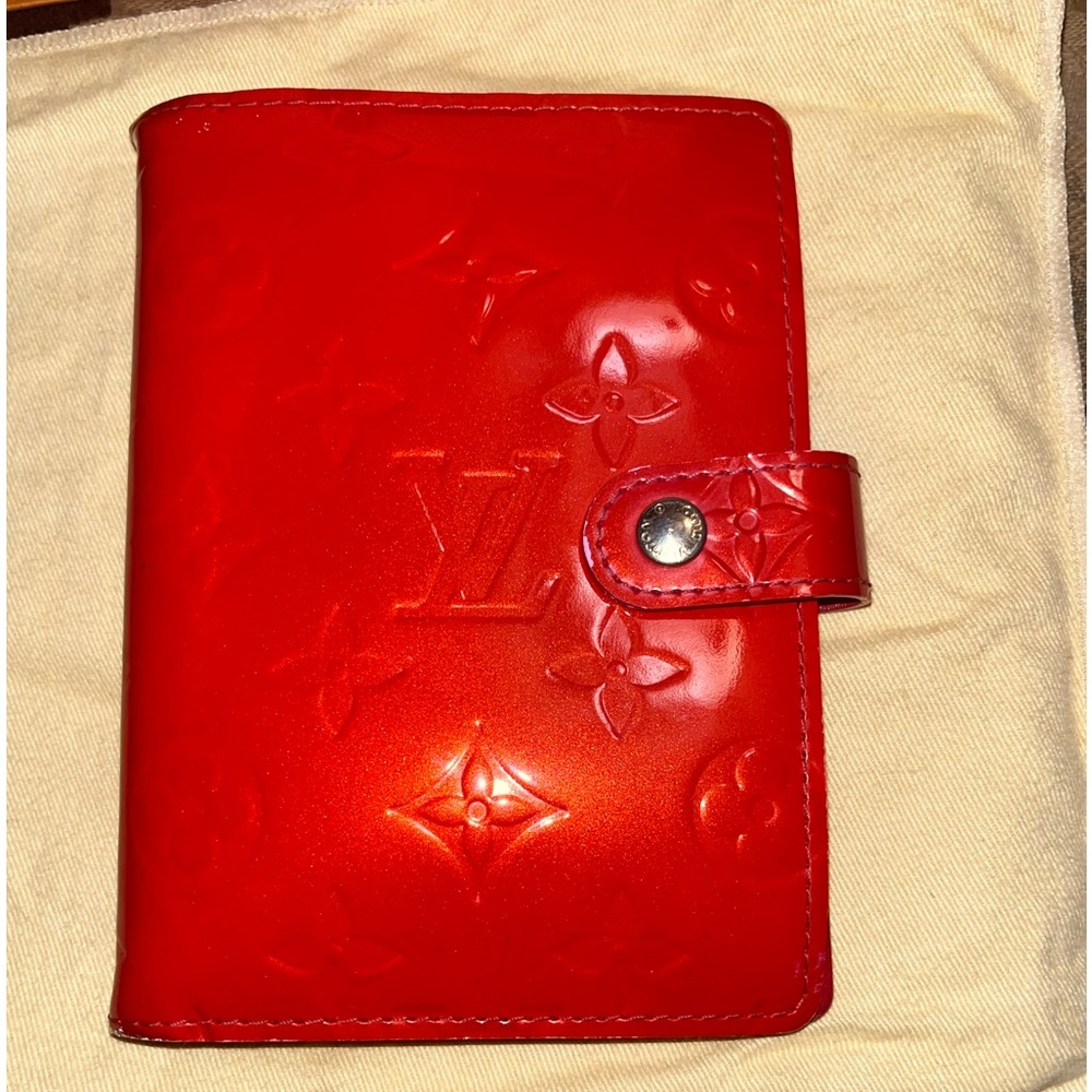Authentic Louis Vuitton Red Patent Leather Card & Agenda Notes Holder, dust bag